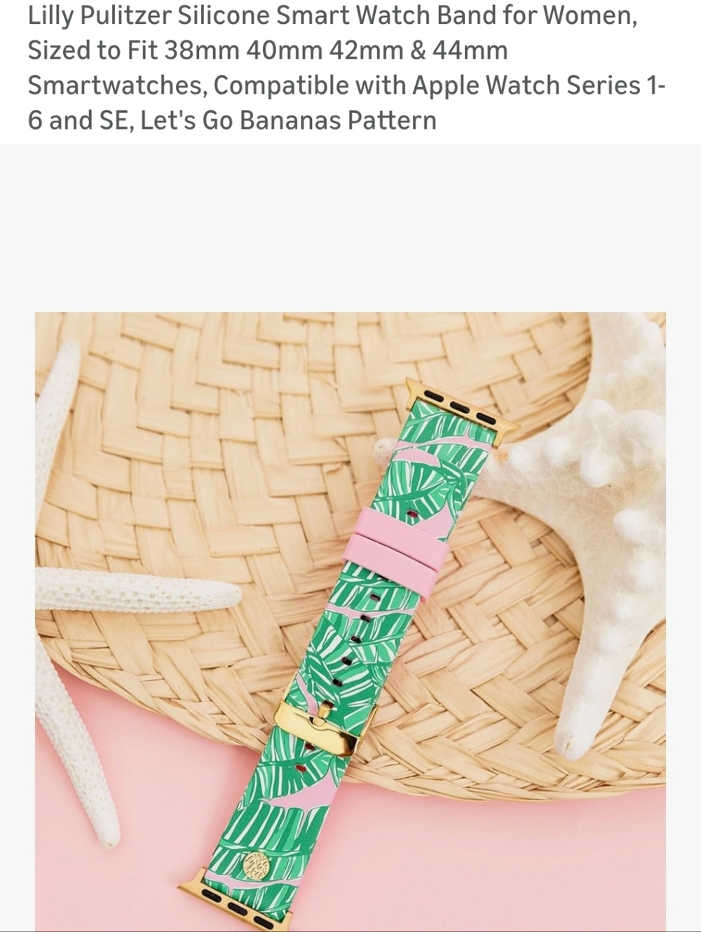 Lilly Pulitzer Silicone Apple Smart Watch Band Apple 1-6 SE Let's Go Bananas - Picture 3 of 5
